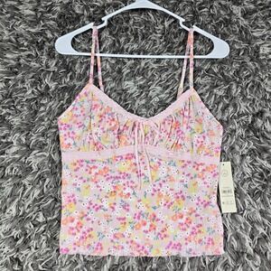 No Boundaries Pink Cameo Floral Lace Trim Cami Top Small 4-6 NB16HQ025367 NEW